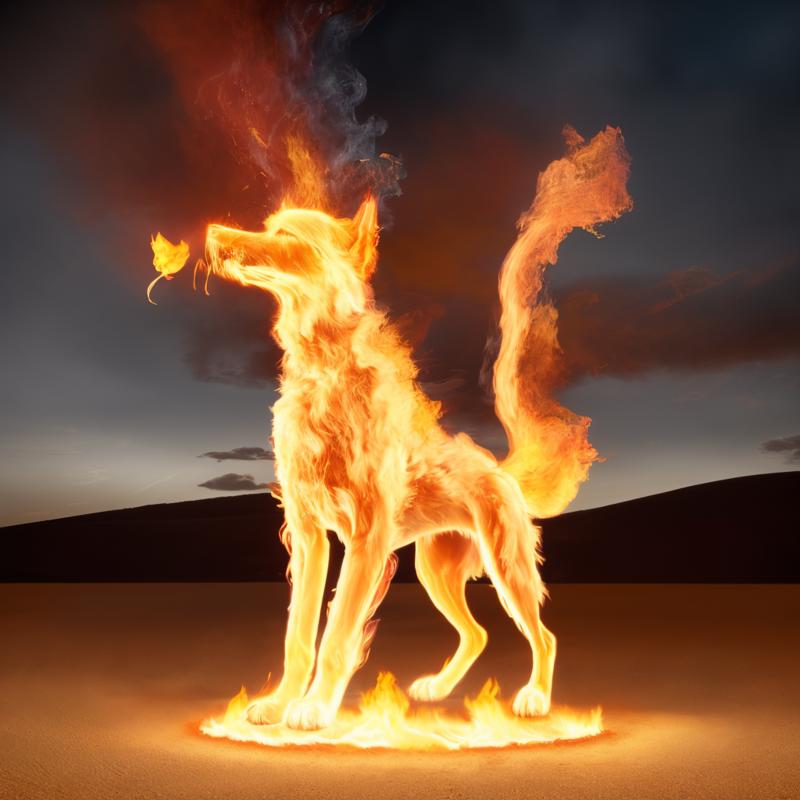 00952-2163294926-a (firecd, fire, flame, burning) dog, standing on sand, (solo_1.2), , no humans, high quality, masterpiece, realistic, photoreal.png